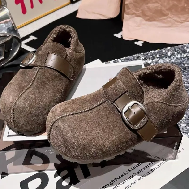 

Flats Women Plush Loafers Shoes 2025 Winter Fashion Short Boots Casual Buckle Sneaker New Trends Classical Zapatillas De Mujer