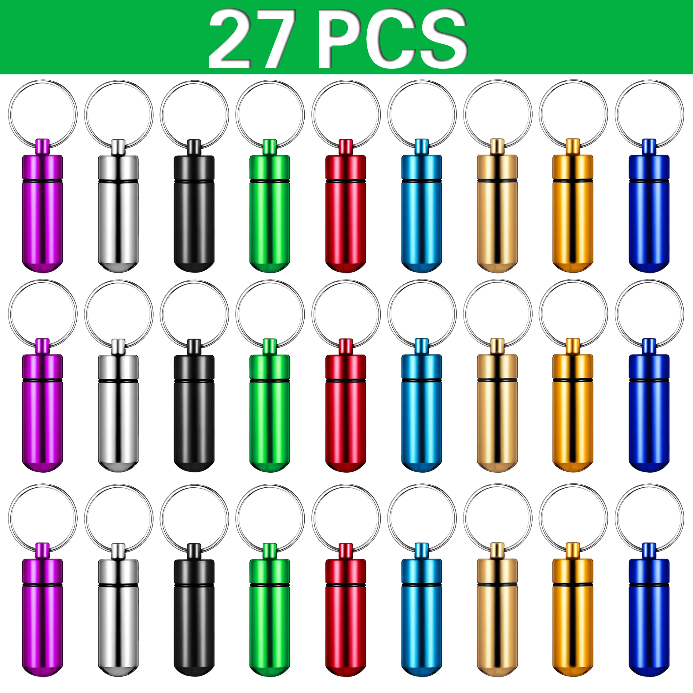 

27Pcs Pillbox Keychain Pill Box WaterProof Aluminum Pill Cases Bottle Holder Container For Medicines