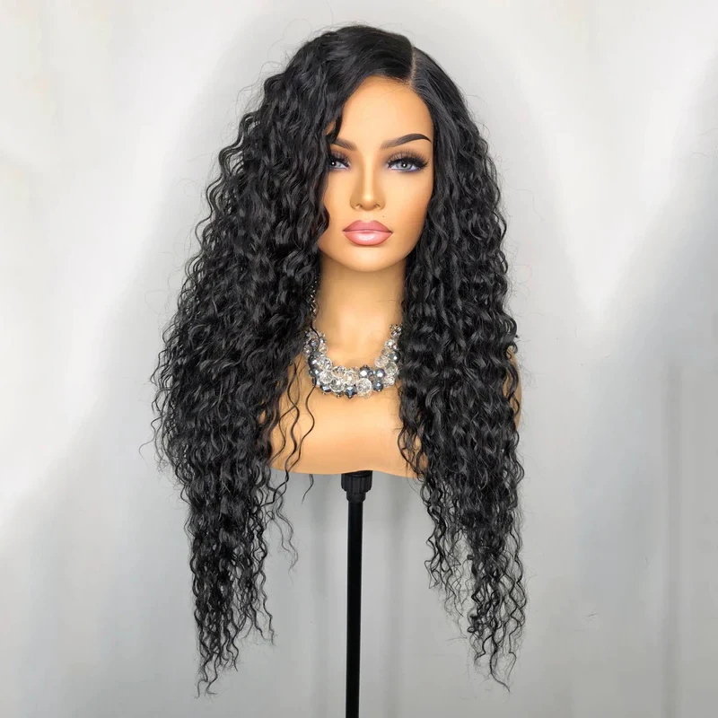 Soft Natural Black 26Inch Long Kinky Curly Glueless 180% Density Deep Lace Front Wig For Women Babyhair Preplucked Daily Cosplay