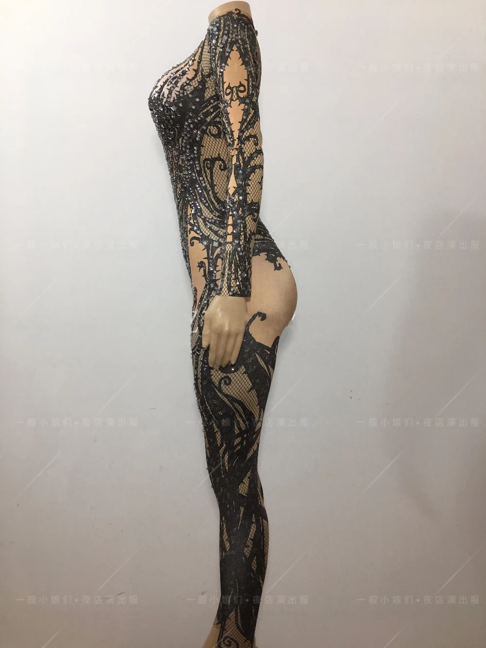 Boate bar halloween bruxa falsa carne exposta perspectiva falsa sexy macacão dj2023 novo desempenho outfit