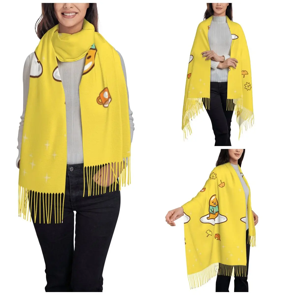 Gudetama The Lazy Egg Shawl Wrap for Womens Warm Large Long Scarf Pashmina Tassel Scarves