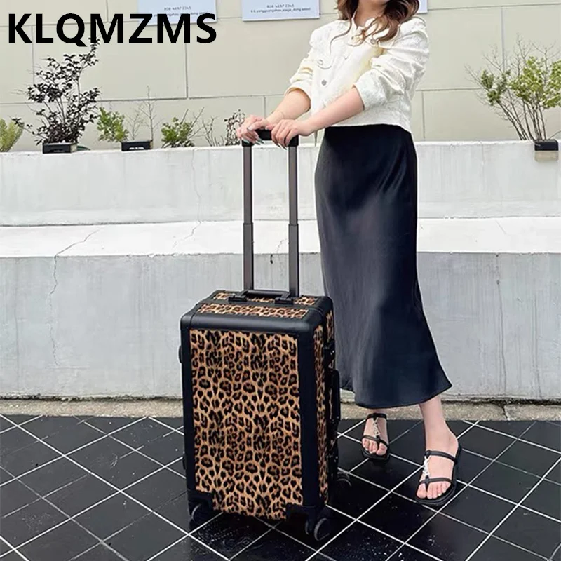

Дорожный чемодан KLQDZMS, 20-дюймовый чемодан для ручной клади, женский чемодан на колесиках с леопардовым принтом, вместительный чемодан на колесиках