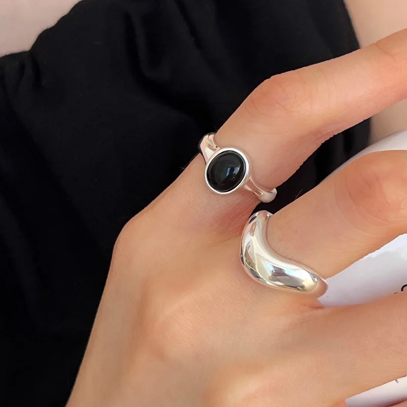 

New Fashion 925 Silver Open Finger Ring Black Punk Wishbone Geometric Stackable For Women Girl Jewelry Gift Dropship Wholesale