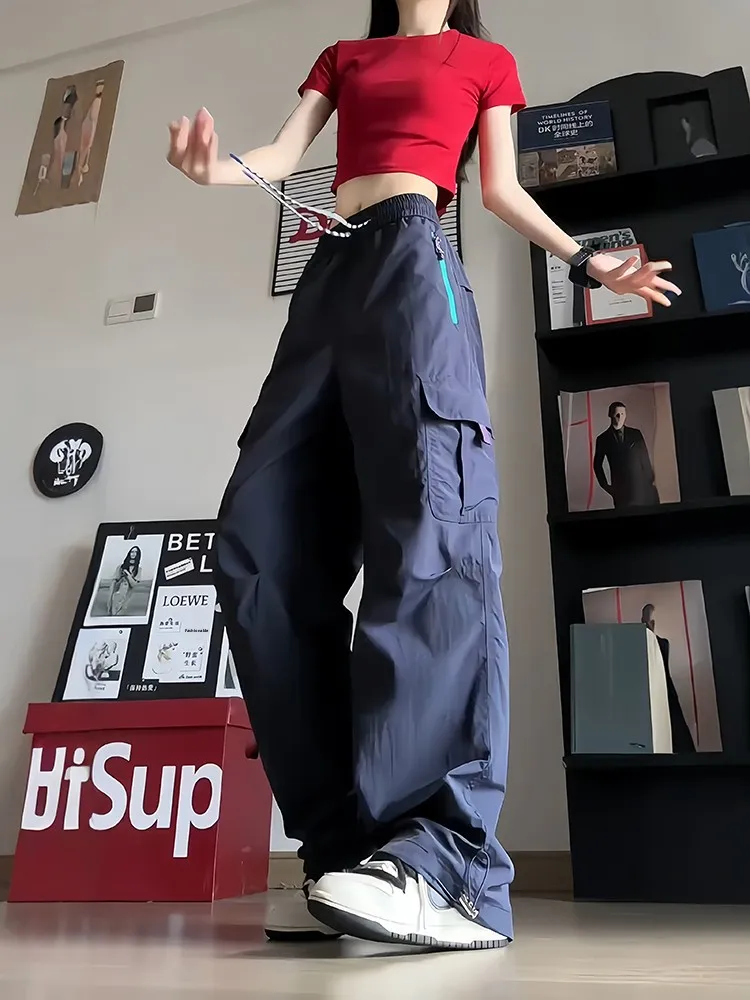 

Lightweight Ice Silk Men's Cargo Pants Summer Qui Dry Breathable Straight Leg Casual Trousers Tactical Workwear Cargo