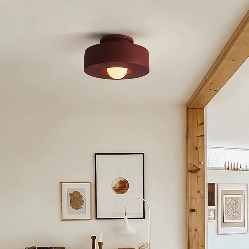 

French Corridor Aisle Ceiling Lamps Red Green Black Resin Lamp LED Minimalist Wabi Sabi Style Bedroom Porch Decor Ceiling Lights