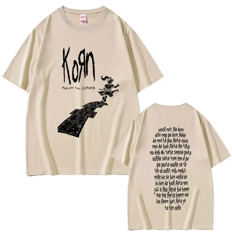 Korn Follow The Leader T-shirt Male Vintage Casual Oversized Crewneck T Shirts Men Women Fashion Gothic Rock Tshirt Streetwear