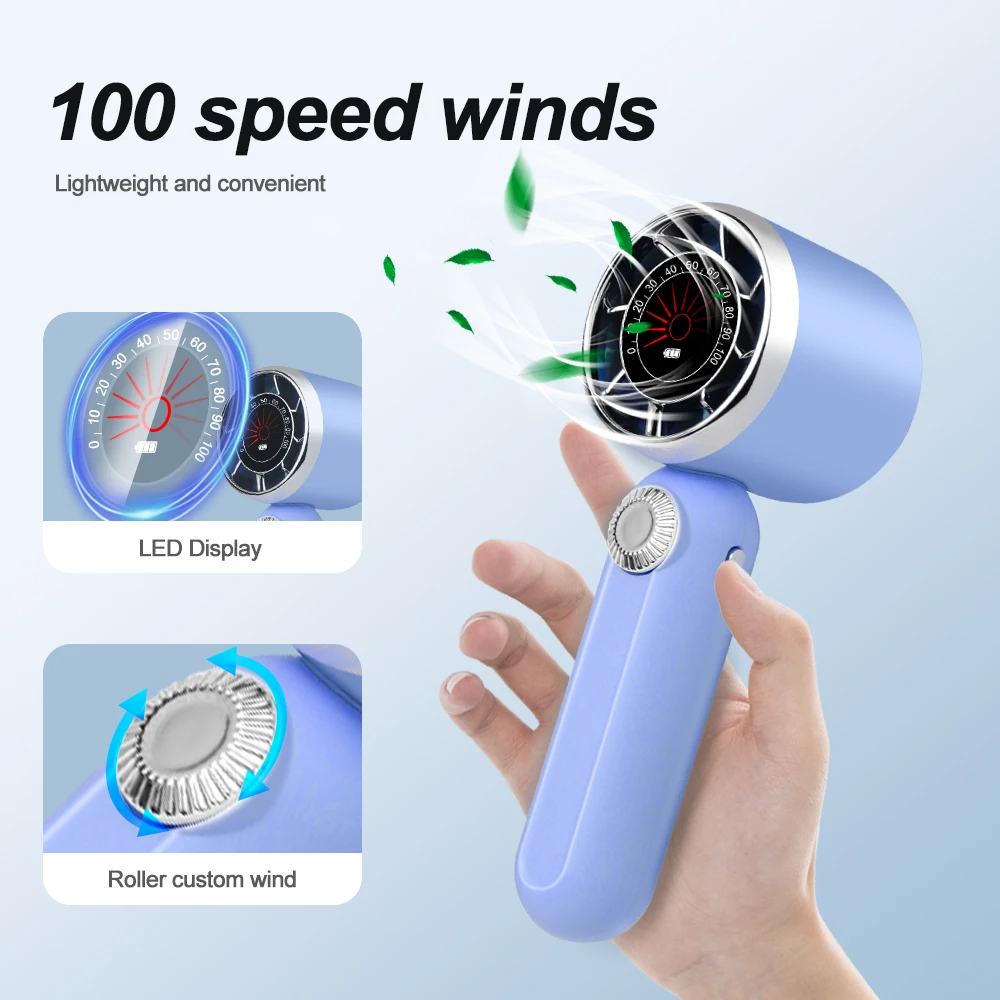 Portable Handheld Fan 100 Gears Quick Cooling Electric Fan LED Digital Display Fast Charging High-speed Fan for Home Outdoor