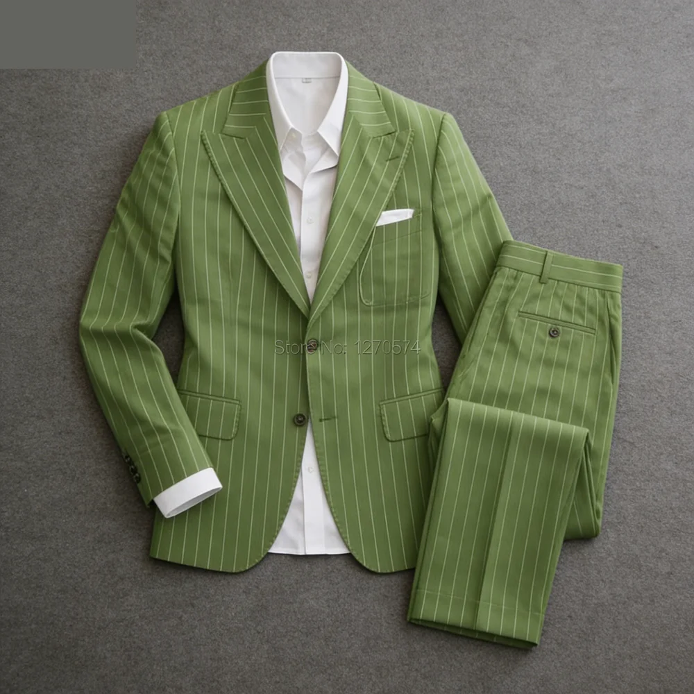 

Облегающий костюм для курения в тонкую полоску для мужчин, смокинг с остроконечными лацканами, пиджак и брюки из двух предметов, свадебная официальная одежда для жениха