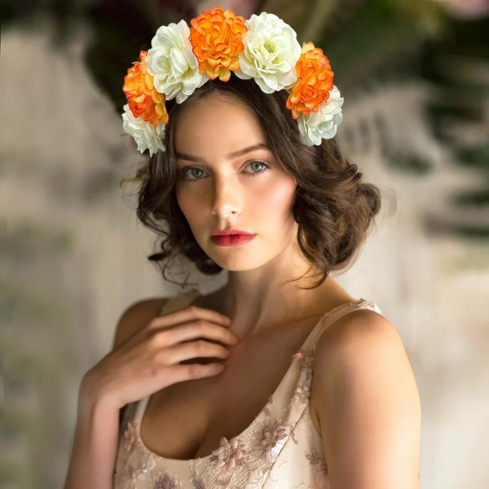 Modisches Rosenblüten-Stirnband für Damen, Braut-Blumenkranz, Bohemian Haaraccessoire, Hochzeits- und Festival-Kopfschmuck, Party-Deko – Detail 7