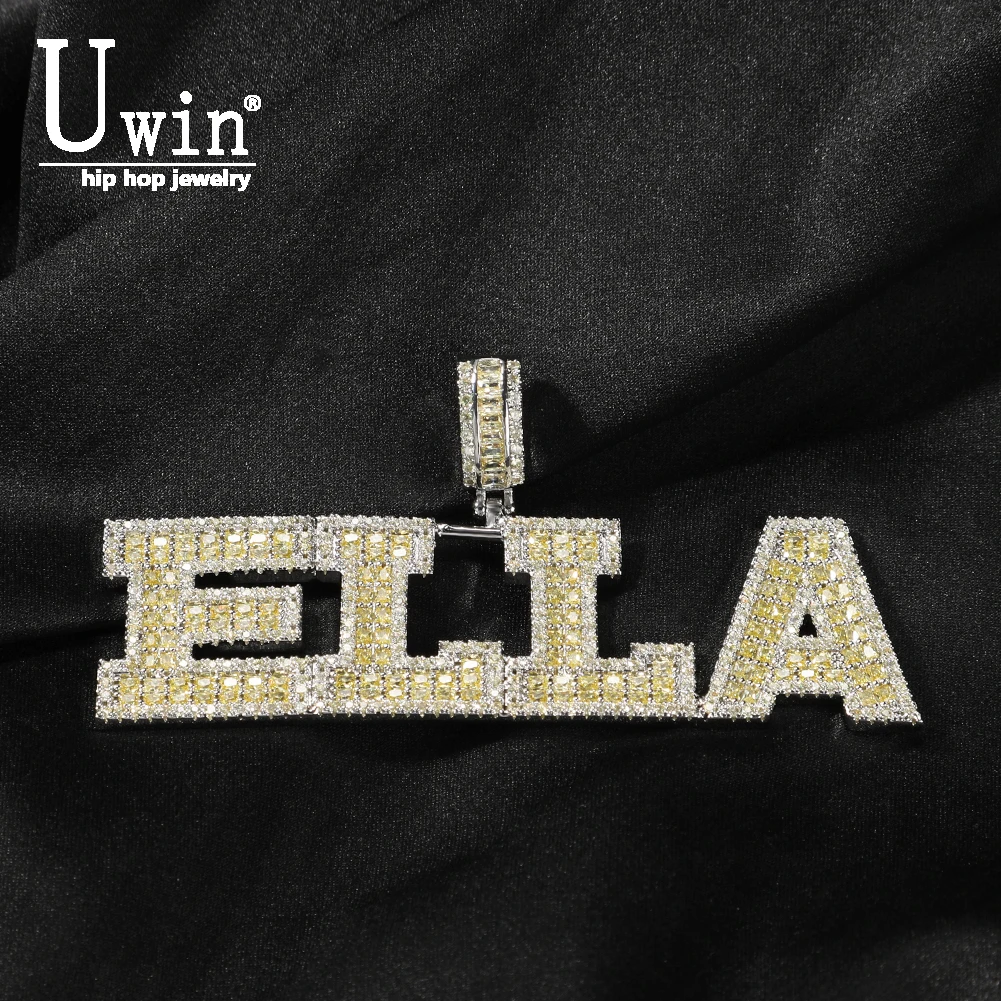 Uwin Custom Name Necklace Pendant With Heart Tennis Or Baguetter Chain Multicolor Baguette Letters Iced Out Personalized Jewelry