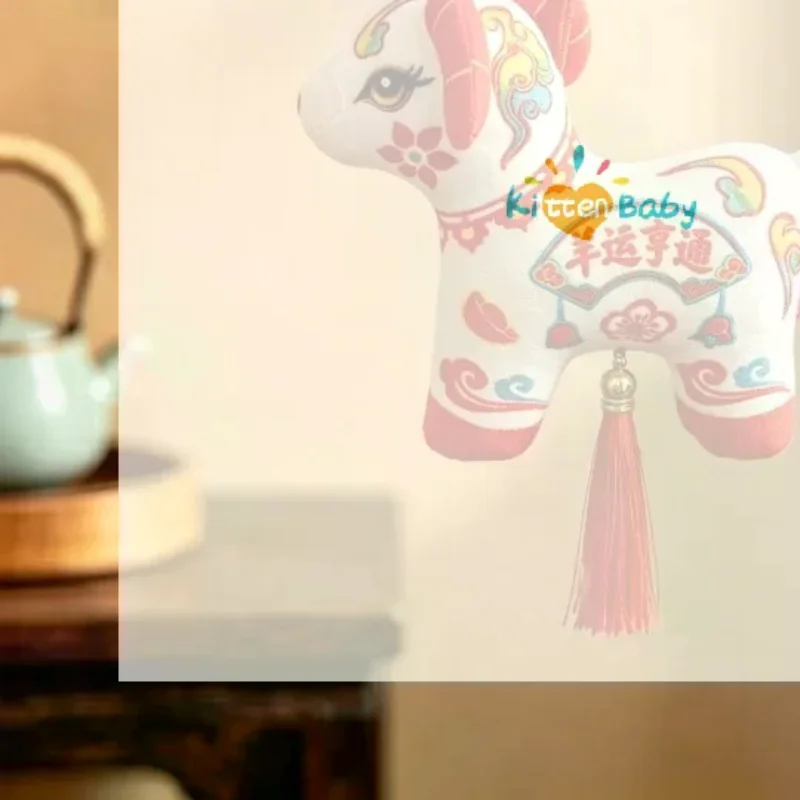 1Pcs Chinese Style Zodiac Sheep Hanging Ornament Traditional Printed Fabric Sheep Pendant With Tassel For Home New Year Decor