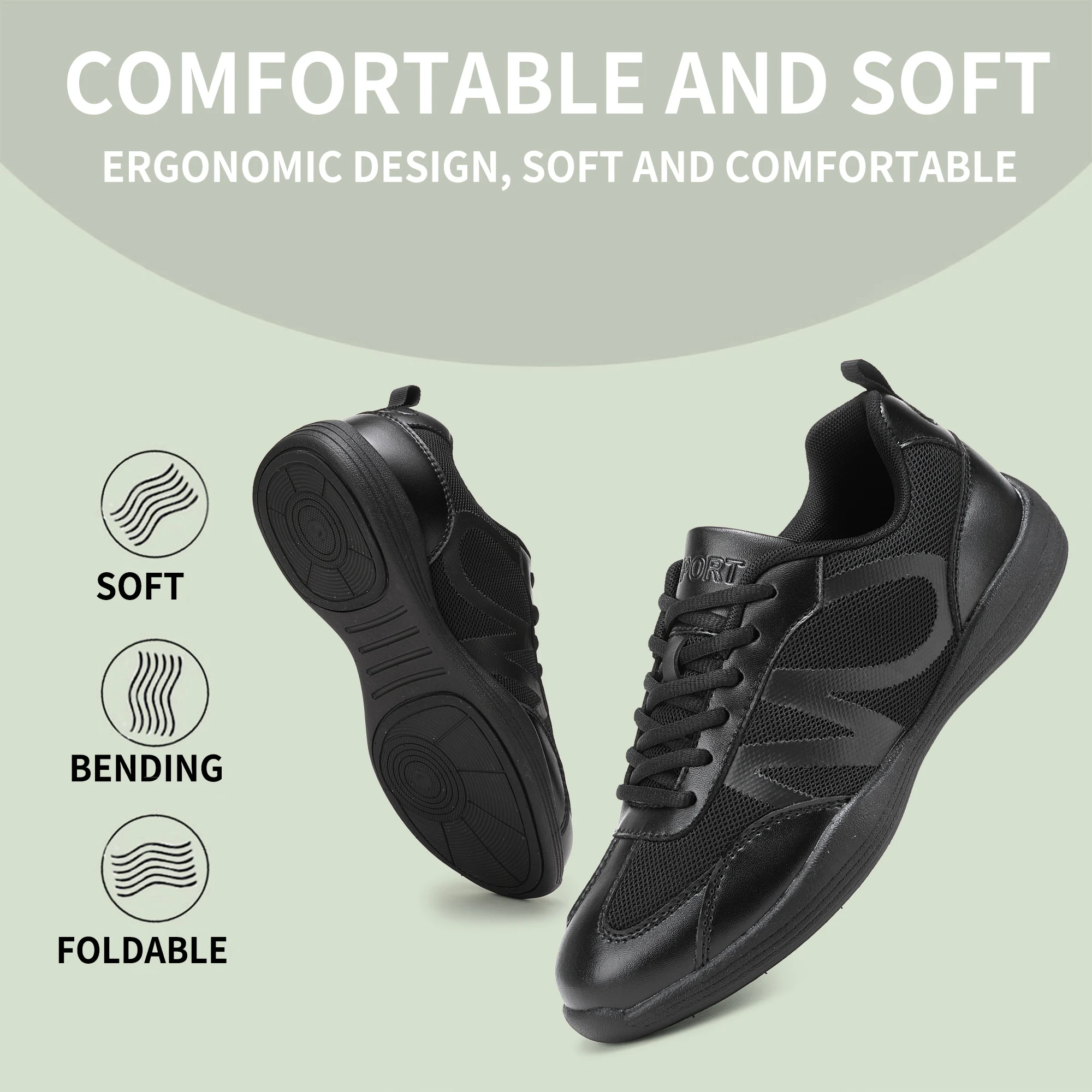 Women Cheerleading Shoes Breathable Mesh Lightweight Non Slip Flat Sole Lace Up Training Competition Dance Sneakers 2608