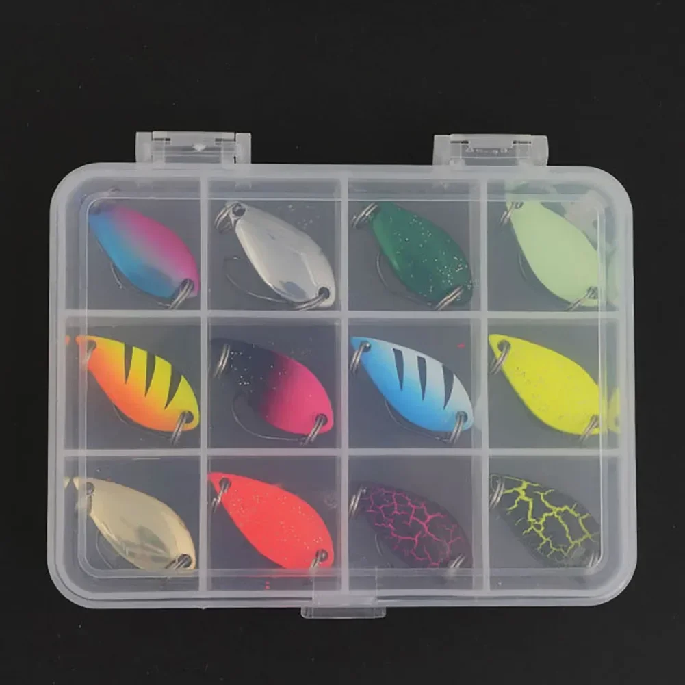 12pcs Box Kit Metal Spoon Fishing Lure Wobbler Casting Jigging Tackle Accessories Pesca Chub,Single Hook Spinner Bait Trout bass