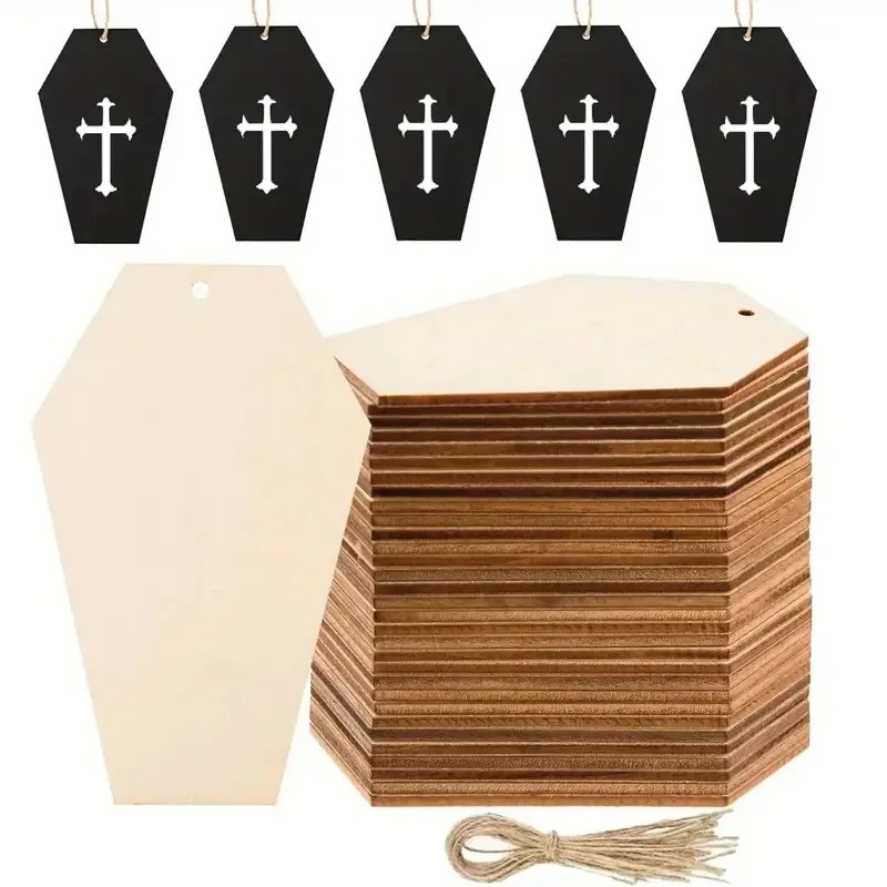 2026 Latest High Quality Unfinished Wooden Coffin Cutouts DIY Halloween Horror Scene Party Decor Craft Supplies