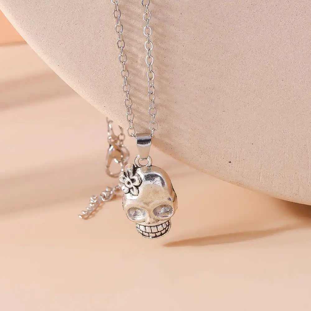 Aihua Retro Punk Legierung Skelett Kürbis Anhänger Halskette Halloween Schädel Halskette für Frauen Männer Teen Party Schmuck Geschenke – Detail 2