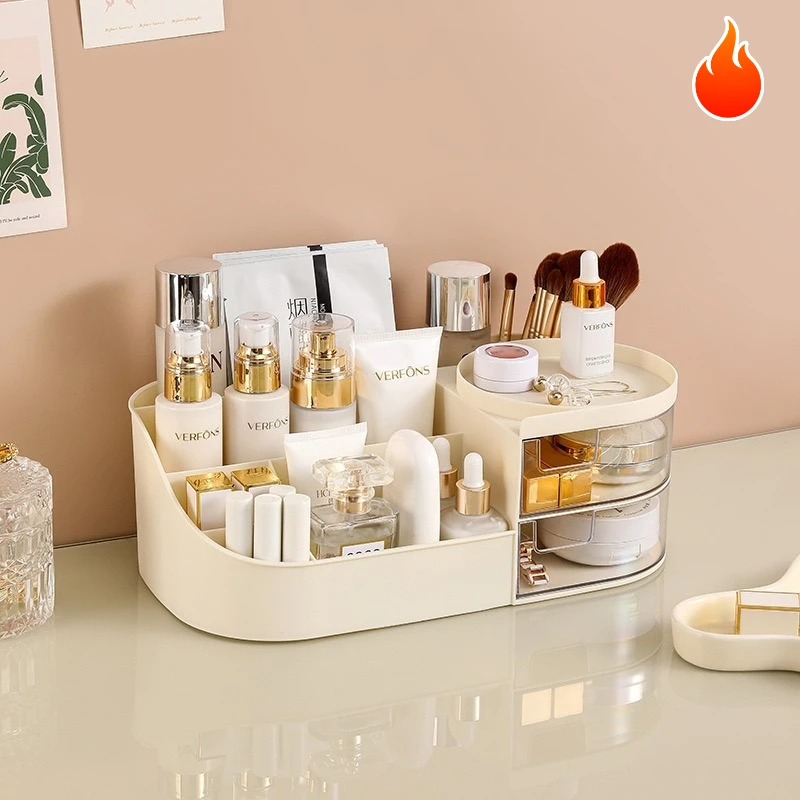 White Drawer Makeup Storage Box Large Capacity Plastic Jewelry Cosmetic Organizer Lipstick Skin Care Sundries Container for Home