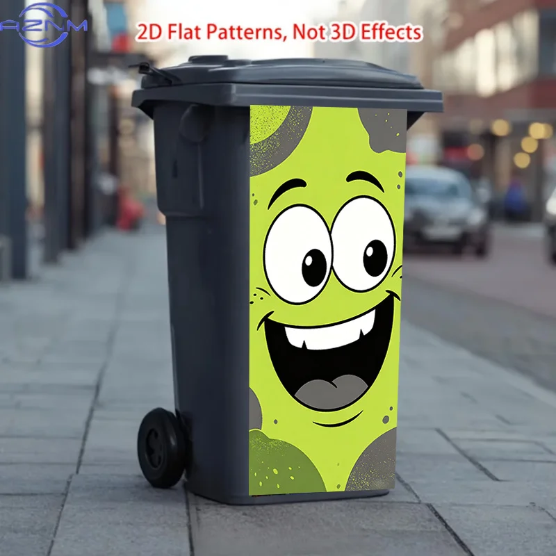 - of Trash Can Sticker Featuring a Green Monster with a Big Joyful Face Design. This Sticker Is Easy to Apply and Is Perfect f