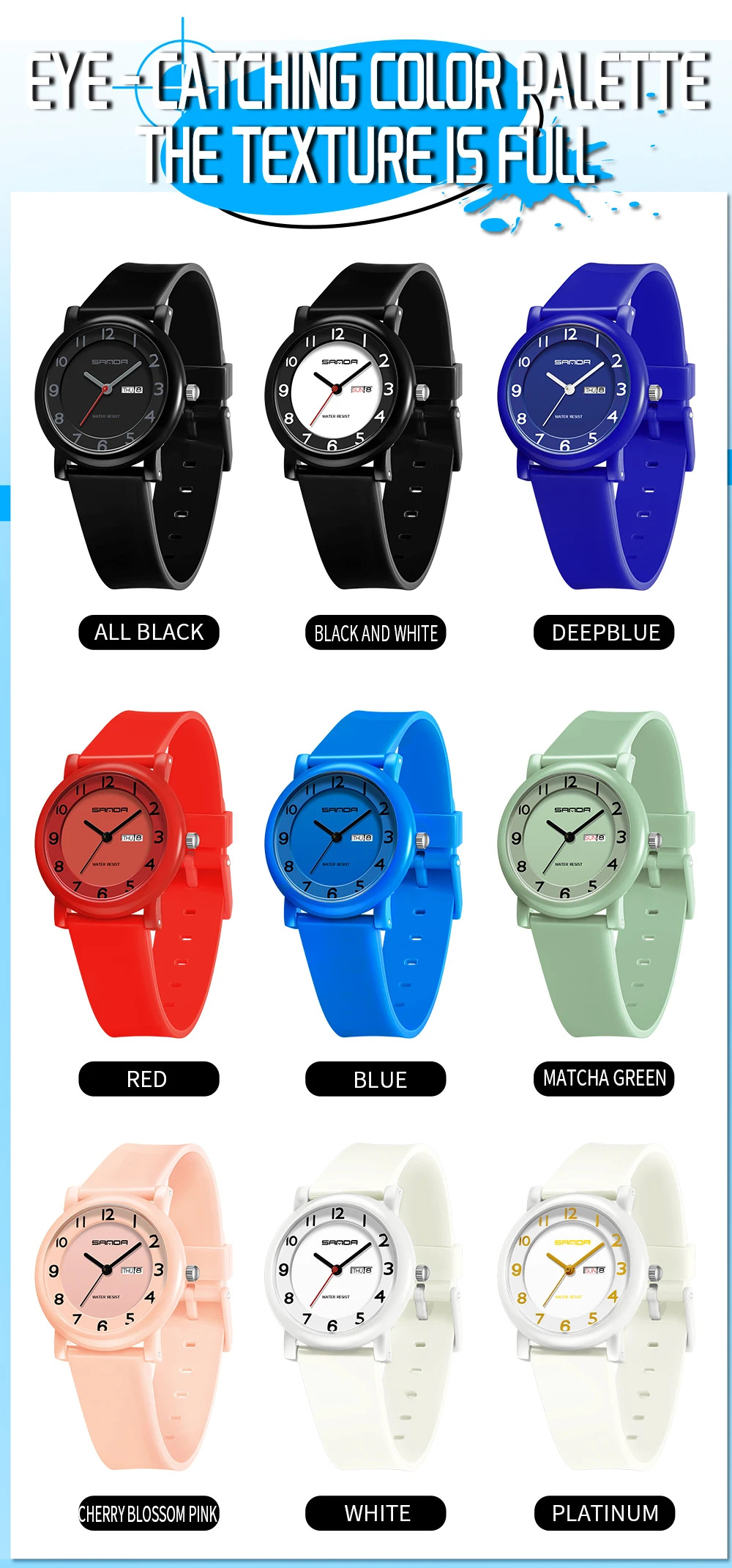 SANDA 3255 Водонепроницаемые кварцевые часы для детей и студентов с двойным календарем, простые и стильные студенческие часы 2025