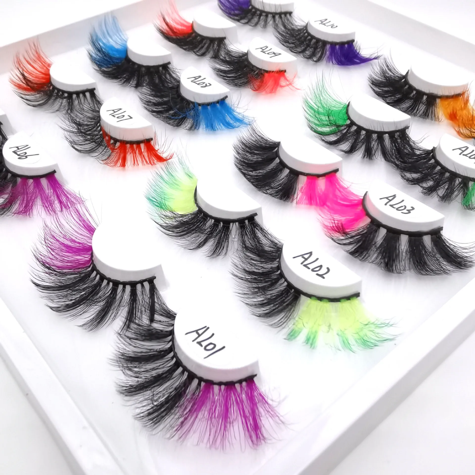 Newest 3D Mink Eyelashes Colorful 100% Mink Lashes Mix Color Pink Blue Red White False Eyelashes Fluffy Soft Cilias