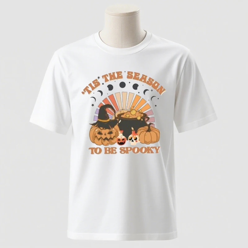 

Футболка All Saints' Day Tis The Season To Be Spooky, вечеринка на Хэллоуин, забавная хлопковая рубашка в стиле ретро, уличная мода, дизайн с короткими рукавами