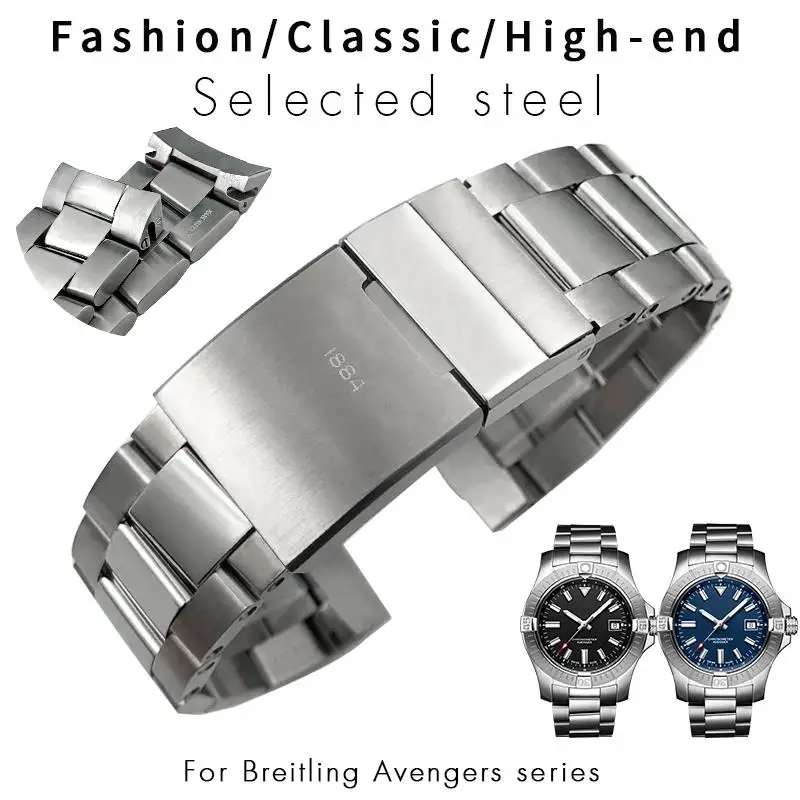 

PCAVO 22mm High Quality Curved Stainless Steel Watchband Fit for Breitling AVENGER NAVITIMER SUPEROCEAN Metal Watch Strap