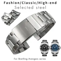 PCAVO 22mm High Quality Curved Stainless Steel Watchband Fit for Breitling AVENGER NAVITIMER SUPEROCEAN Metal Watch Strap