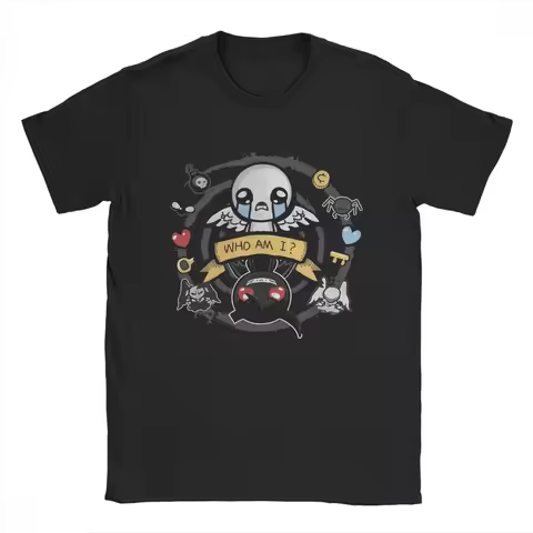 The Binding Of Isaac Who Am I Men T Shirt Hipster Tee Shirt Short Sleeve Crewneck T-Shirt Cotton Gift Idea Tops