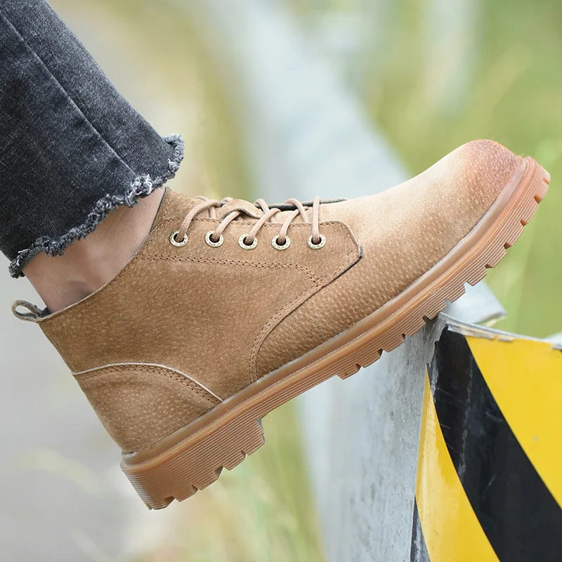 Labor protection shoes for men in summer 2025 high top breathable lightweight pigskin work shoes for men