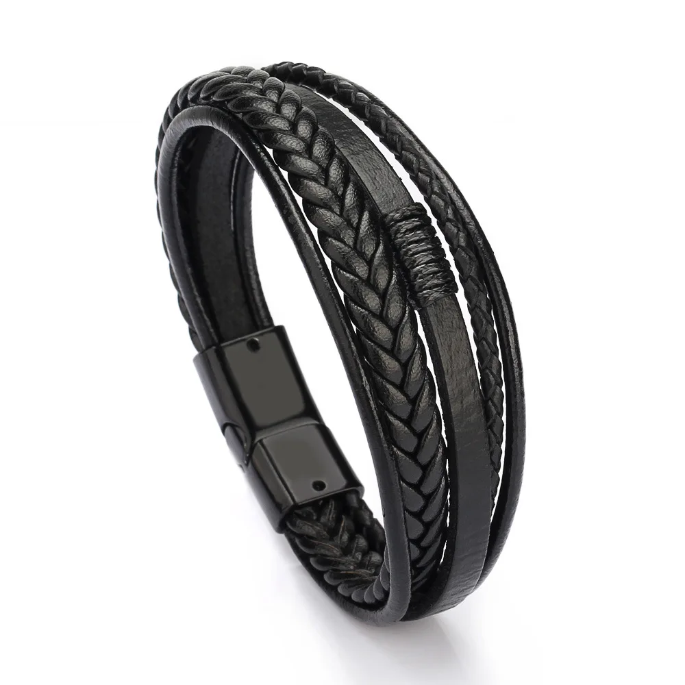 Trendy lederen armbanden voor mannen roestvrijstalen armband 21 cm meerlaagse gevlochten touw armbanden voor mannelijke sieraden geschenken