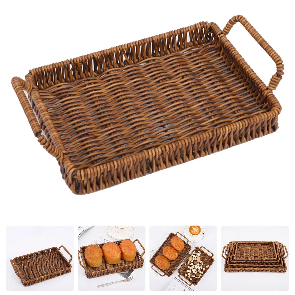 

1pc Woven Bread Basket Brown Multi-Functional Fruit Snack Holder Home Kitchen Storage Decorative Plastic Table Organizer