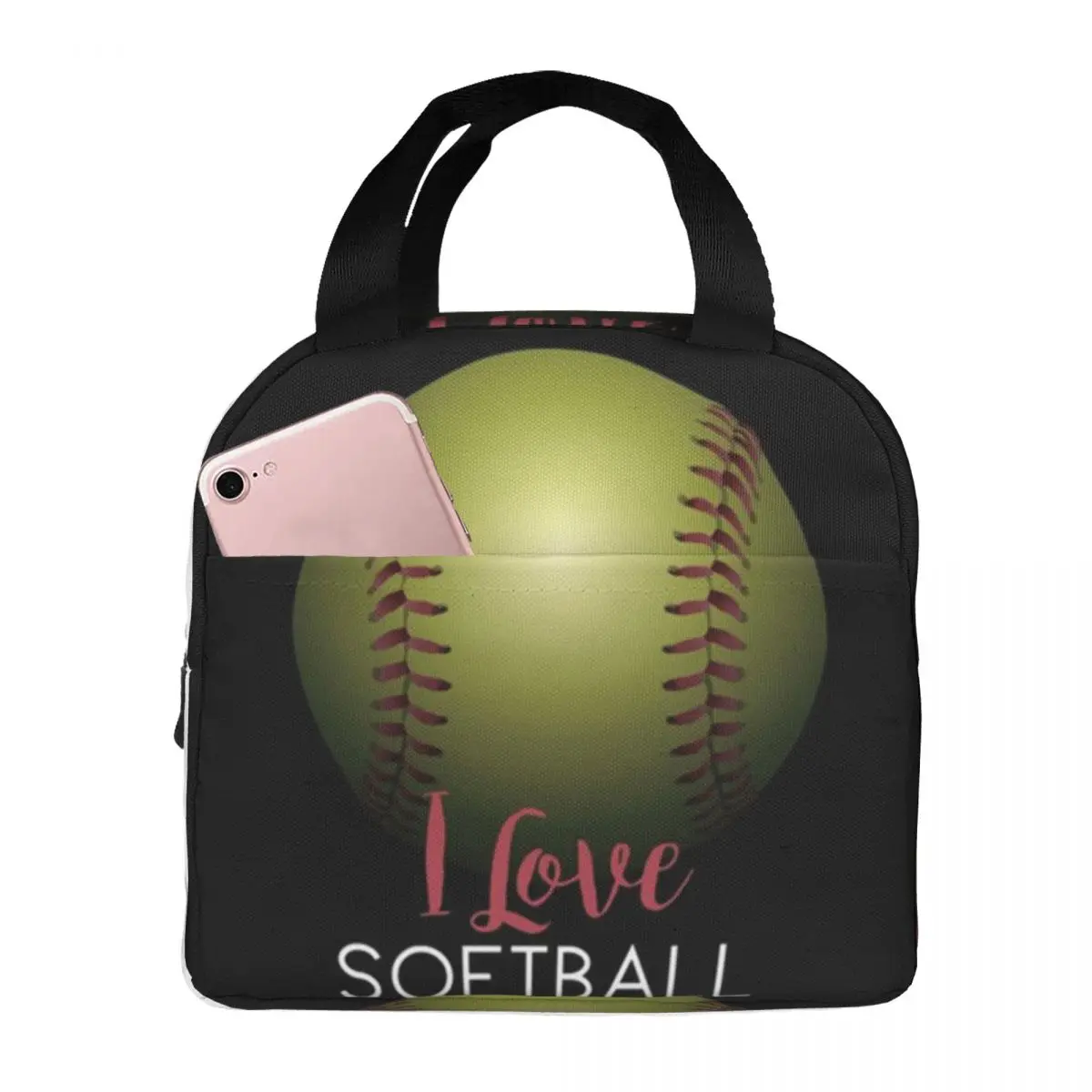 

I Love Softball Lunch Bag Women Insulated Kawaii Portable Reusable Waterproof Cute Lunch Bags for Women