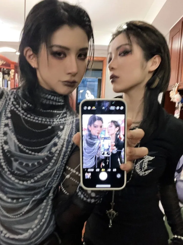 Americano sexy malha preto camisetas femininas gótico vintage topo subcultural y2k japonês t camisa grunge camisetas gráfico