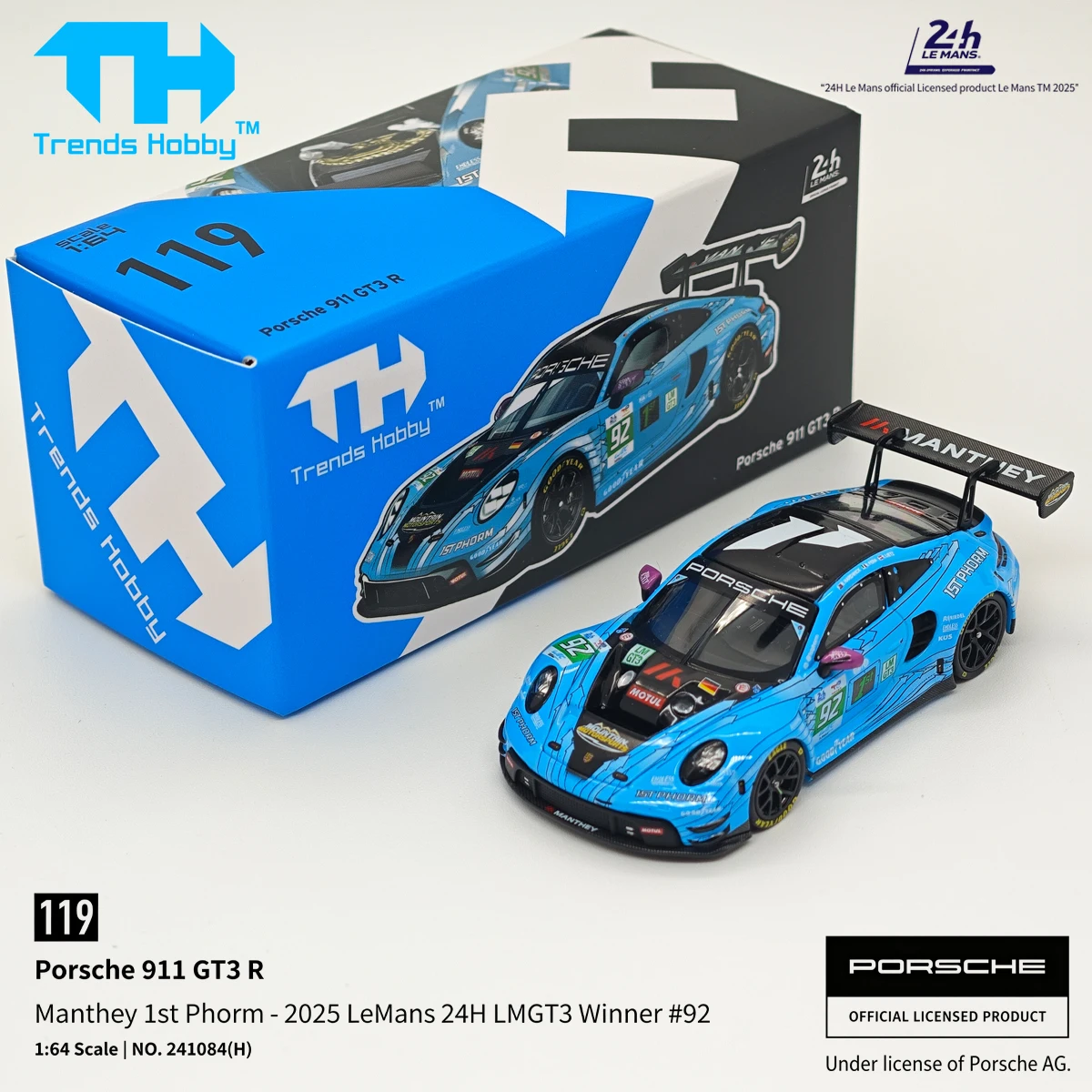 Trends Hobby 1:64 241084(H) Porsche 911 GT3 R Manthey 1st Phorm 2025 Le Mans 24H LMGT3 Winner #92 Diecast Model Car In Stock