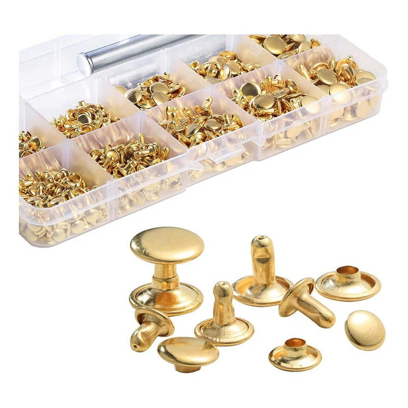 340 Sets Leather Rivet Kit Rivets Leather Double Hat Rivets Apparel Fabric For Repairing Clothes Shoes Bags Belts Easy Install B