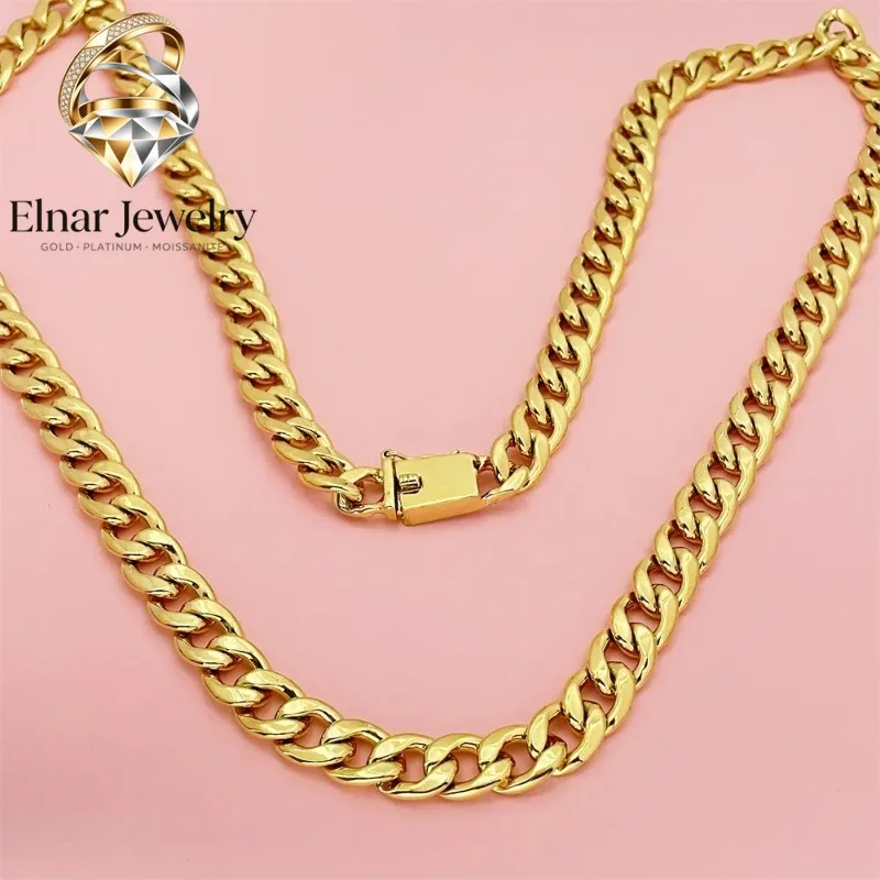 

Elnar Jewelry 10MM 75CM Side Cuban Chain Necklace Men 24K Gold AU999 - Simple Grand, Outfit Highlight Aura