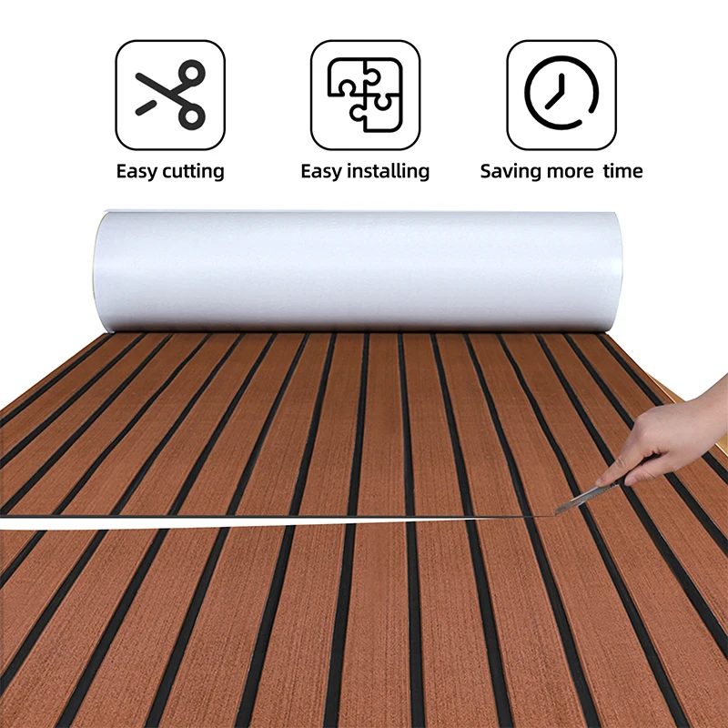 Self-Adhesive Non-slip Yacht Marine Boat  Flooring Pad EVA Foam Faux Teak Decking Sheet Accessories 240x90x5cm