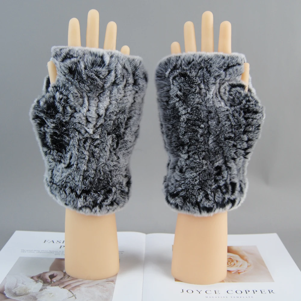 New Arrival Girls 100% Real Genuine Knitted Rex Rabbit Fur Mittens Winter Warm Real Fur Fingerless Gloves Women Knit Fur Mitten