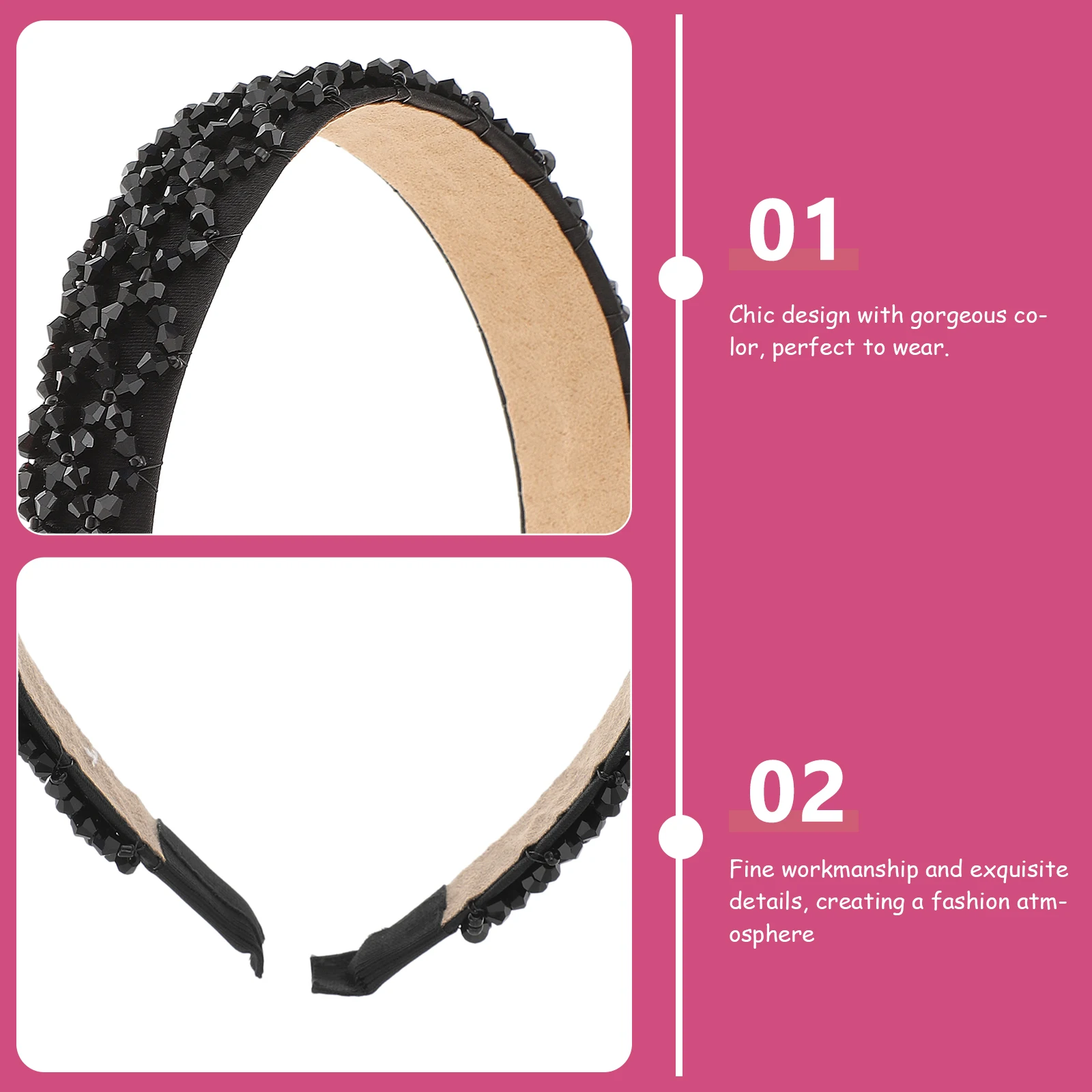 

1pc Imitation Crystal Hair Hoop Beaded Fashion Headband For Women Chic Design Gorgeous Color Daily Party Use Light Grey