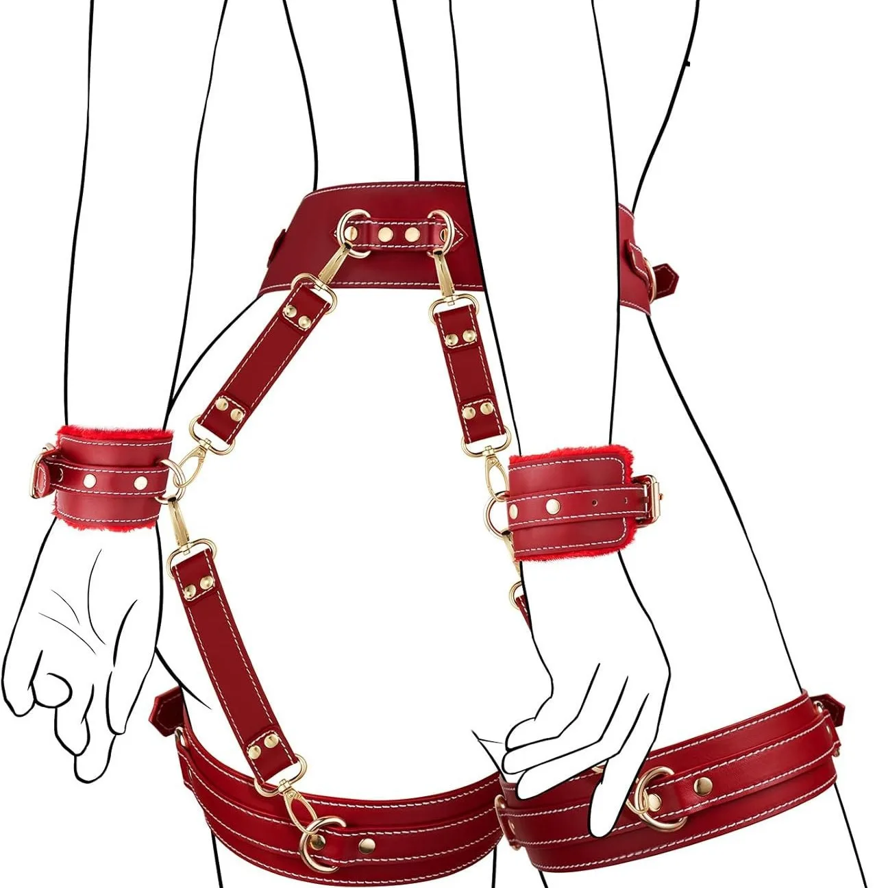 hands-and-feet-straps-sm-props-adult-alternative-leather-9-piece-set-bondage-binding-set-backhand-handcuffs-adult-products