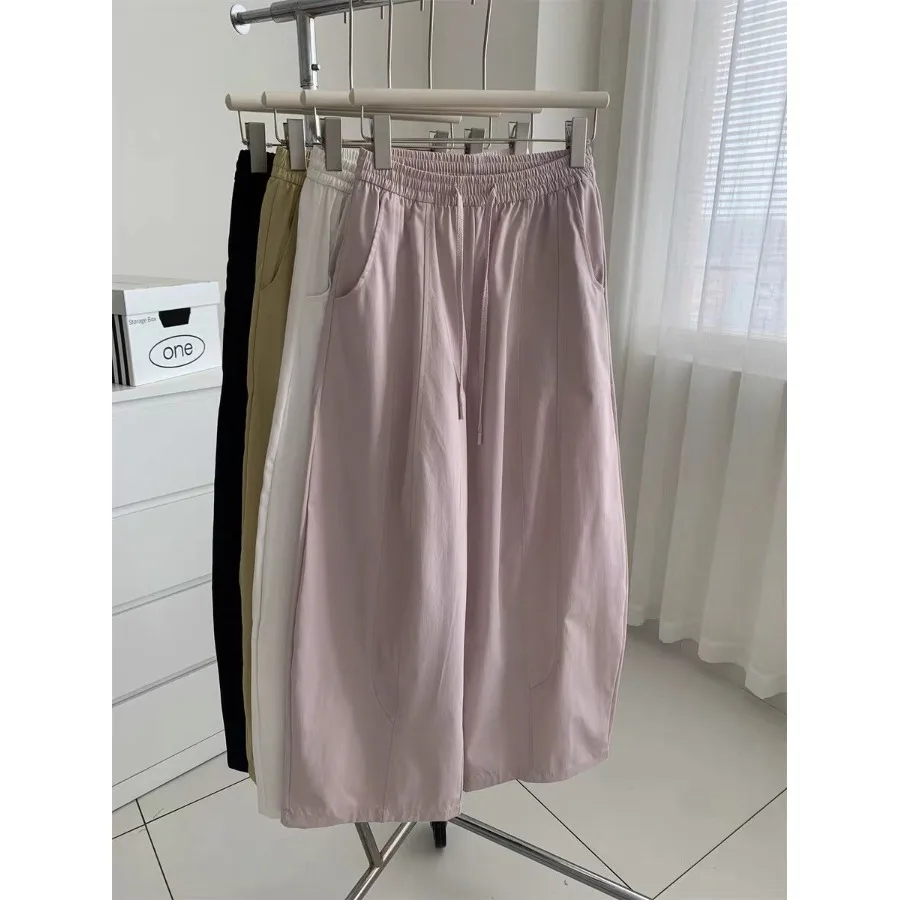 

Slimming High Waist Wide Leg Casual Pants Thin Summer New Style Women's Loose Fit Trousers Artistic Commute Style Pocket Detail