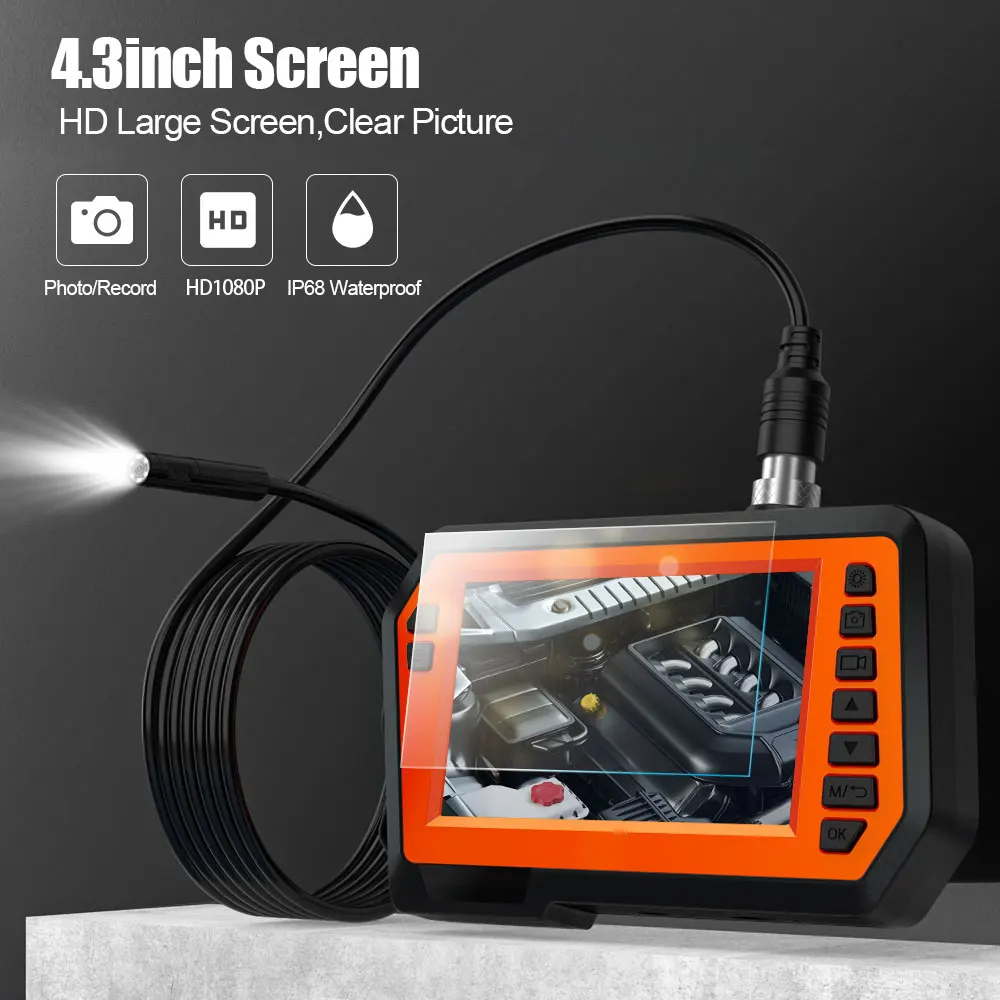 

4.3''LCD Screen Industrial Endoscope Single/Dual Lens Camera HD1080P Pipe Sewer Inspection Borescope IP67 Waterproof LED 2600mAh