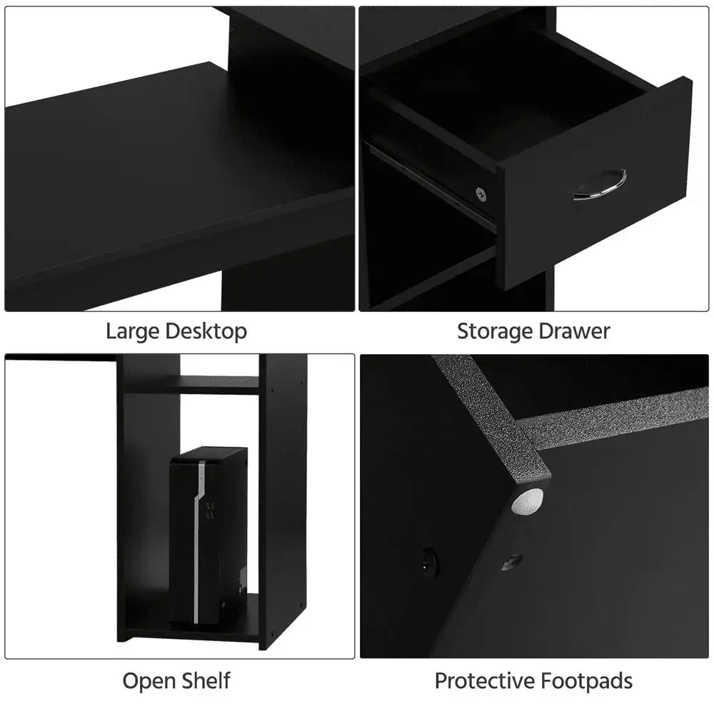 Black Computer Desk with Drawer and Storage Efficient Home Office Workstation