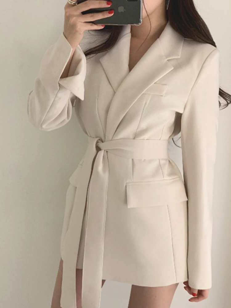 Spring Autumn Women\'s Blazers Slim Fit Fashion Suit Long Sleeve Belt Jackets Casual Coat for Office Lady Korean Fashion Clothing