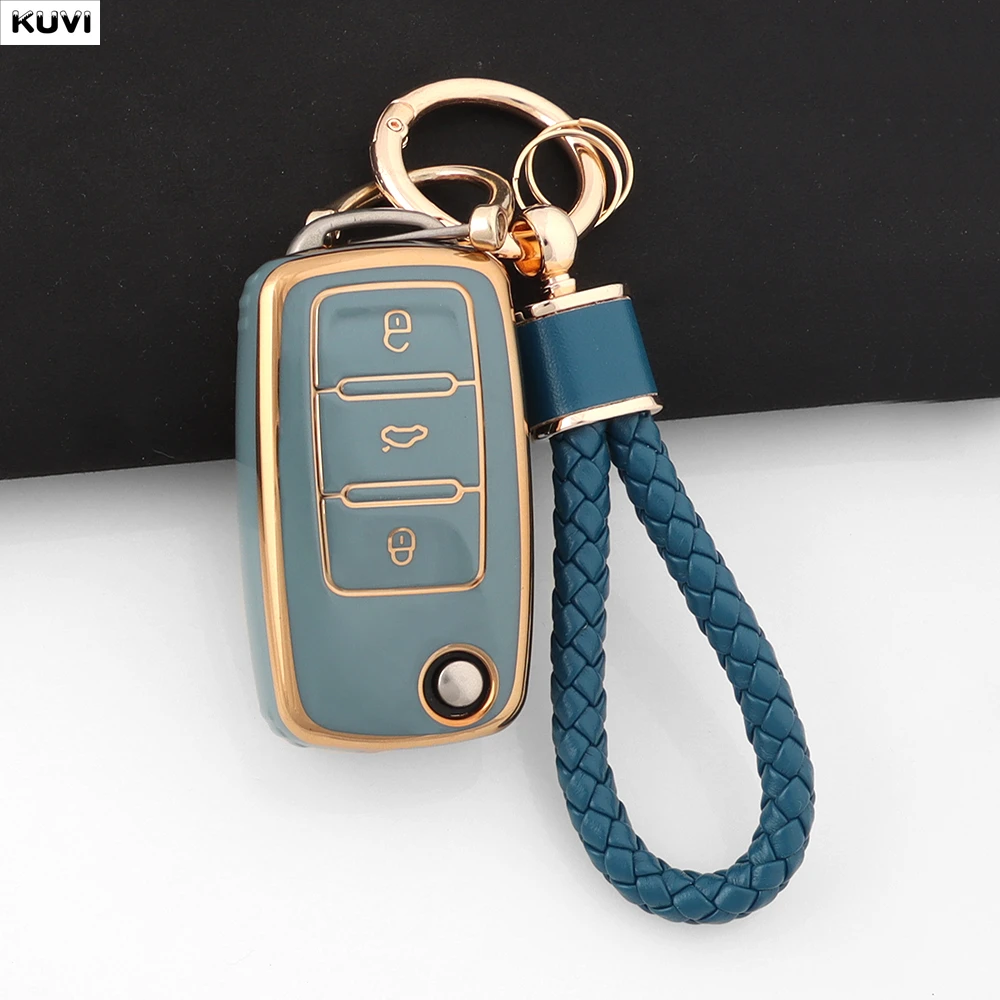 3 Buttons TPU Car Flip Key Case Cover Shell For VW Volkswagen Polo Tiguan Passat Golf Jetta Lavida Skoda Octavia Protected Fob