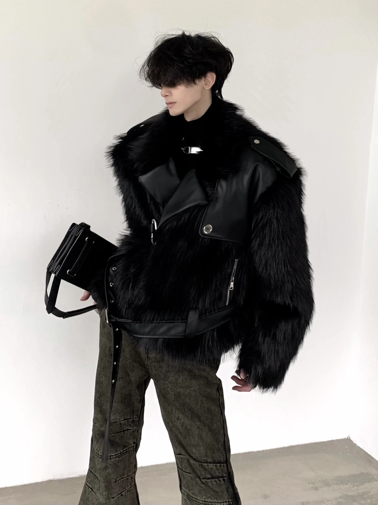 High-end Men's Black Mink Plush Faux Fur Coat Men's 2024 Winter Fur Integrated Thickened Jackets Trendy Male Long Sleeve Coats