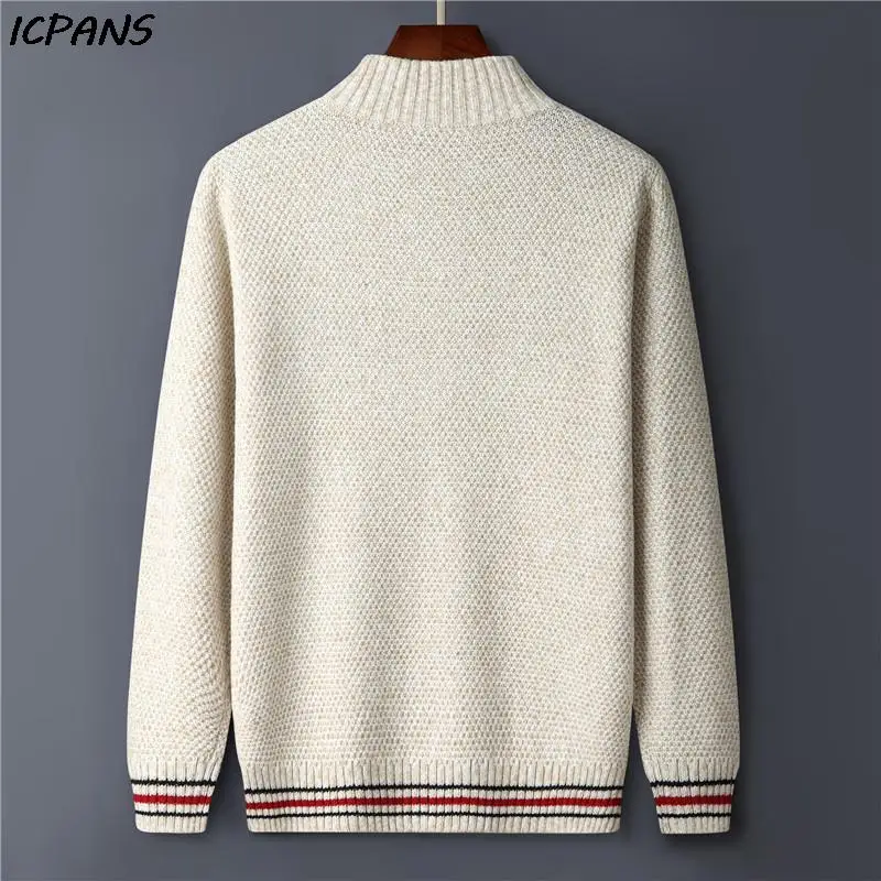 Half Zipper Shark Male Pullover Knitted Cotton Wool Men Sweater Clothes Letter Vintage Red Black Knitted Coat Jackets