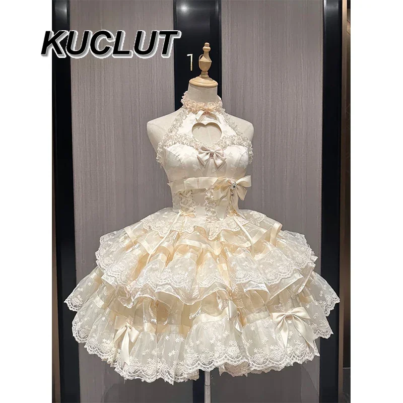 หวานและน่ารักชุดเจ้าหญิงวันเกิดสําหรับสาวผ้าไหมซาติน Lolita สไตล์ Love Hollow Princess Puffy ฤดูร้อนชุดผู้หญิง 2025