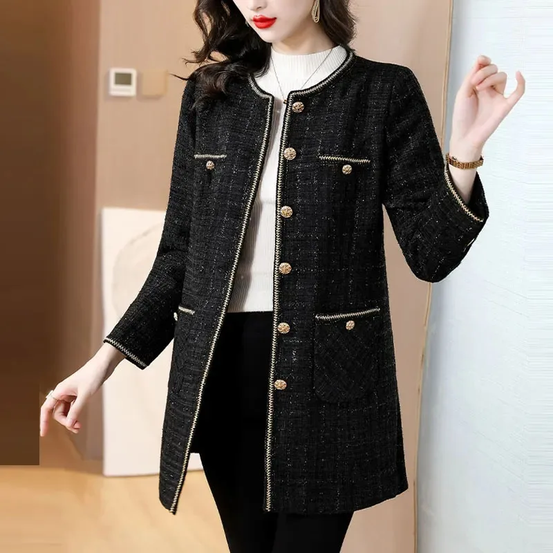 Women's Oversized Long Trench Coat, Loose Warm Woolen Coats, High-Grade Female Outerwear, Small Fragrance, Autumn, Winter, 5XL