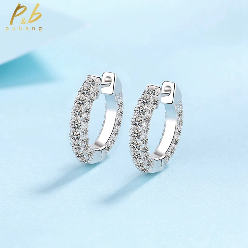 

PuBang Fine Jewelry Solid 925 Sterling Silver Full GRA Moissanite Diamond Hoop Earrings for Women Anniversary Gift Free Shipping