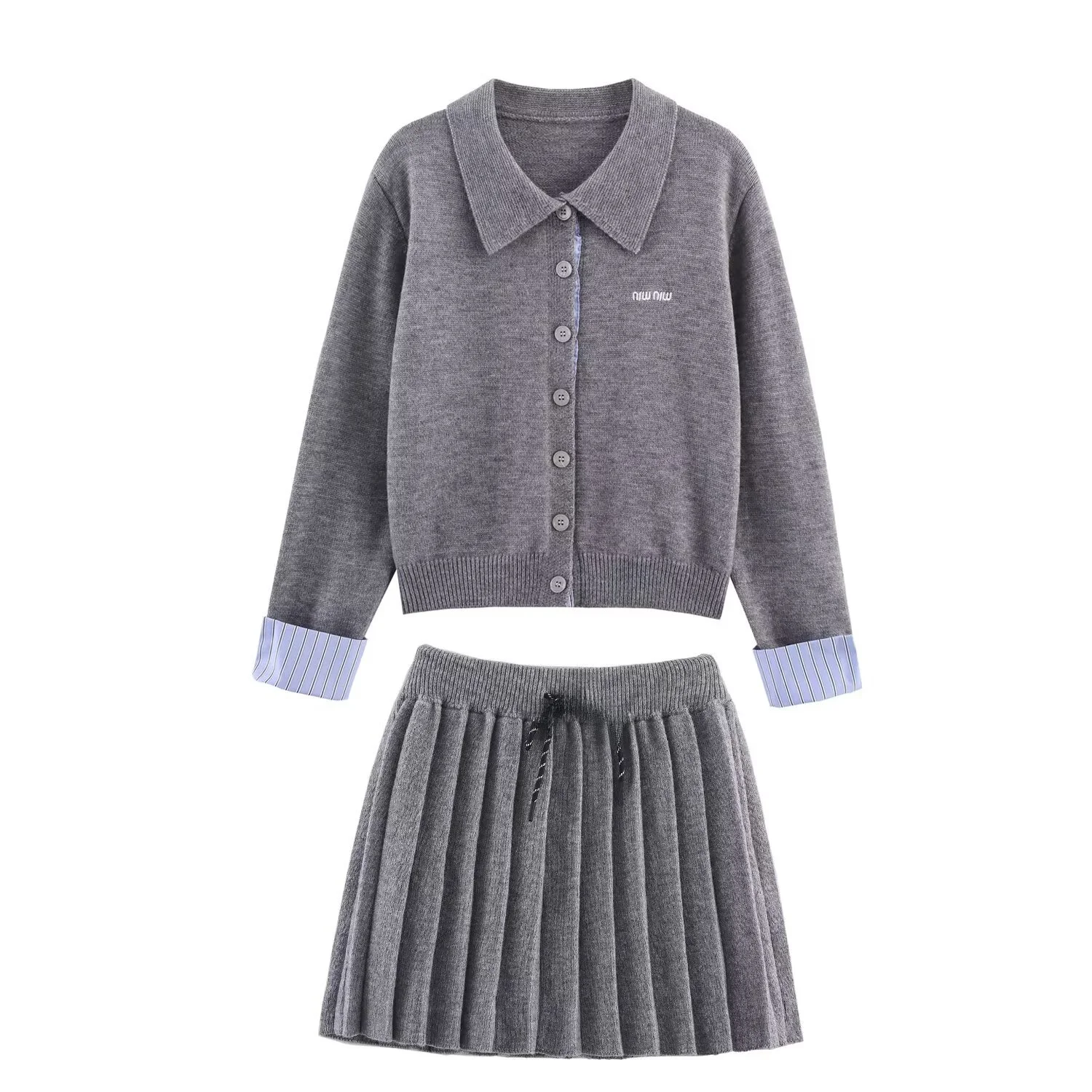 JNLEAOG Herbst Neue Faion Gestrickte Set frauen Lange Sve Taste Sle Zwei-Stück Anzug Europäischen Sle Universal Frühling tragen